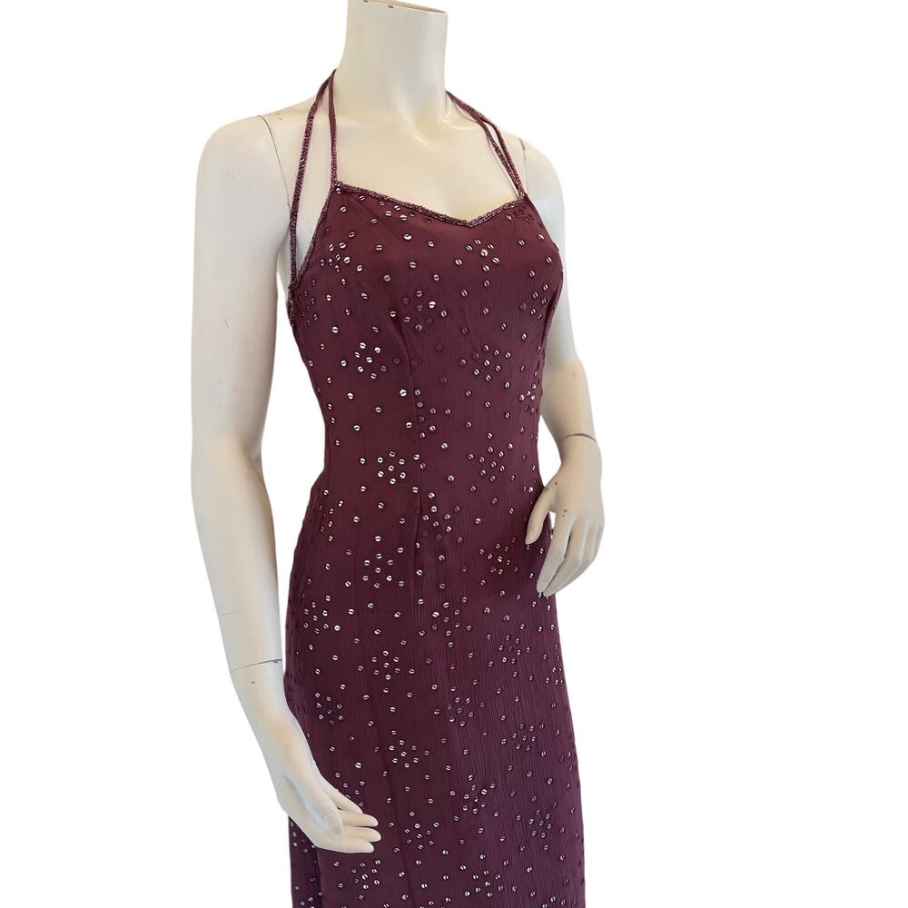 y2k 100% silk sequin beaded maxi dress sz m